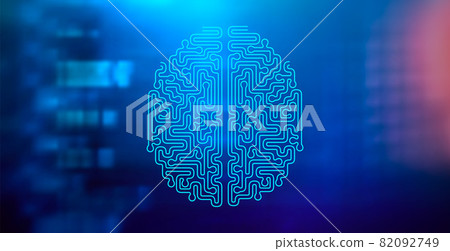 Abstract Technology Dark Background with Brain Labyrinth Abstract Technology Dark Background with Brain Labyrinth 82092749