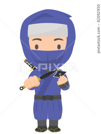A ninja with a kunai and a shuriken in his hand during the Warring States period 82092950
