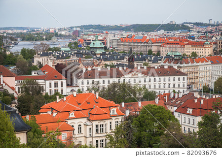 Aerial view of Prague on a sunny summer day, red roofs 82093676