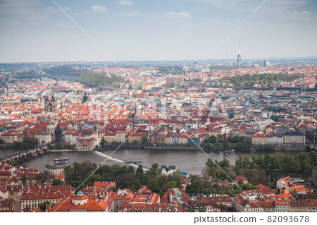 Prague old town. Aerial photo with bridges Prague old town. Aerial photo with bridges 82093678