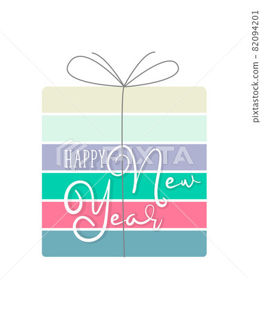 Gift for Christmas and New Year, box, bow, inscription Happy New Year. Element for design. Isolated, white background. Gift for Christmas and New Year, box, bow, inscription Happy New Year. Element for design. Isolated, white background. 82094201