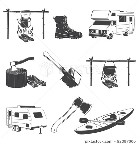 Shovel axe and rope camping necessities kit Vector Image