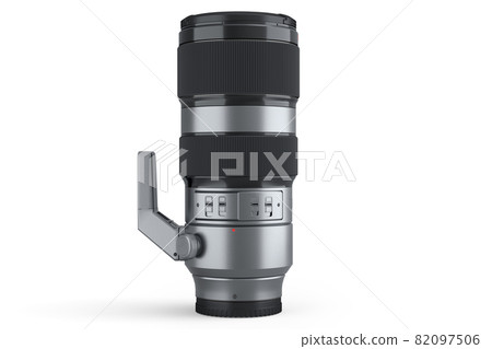 Modern nonexistent DSLR telephoto camera lens on white background Modern nonexistent DSLR telephoto camera lens on white background 82097506