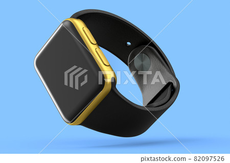 Stainless gold smart watch or fitness tracker isolated on blue background. Stainless gold smart watch or fitness tracker isolated on blue background. 82097526