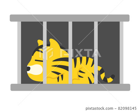 Illustration of a tiger character in a cage 82098145