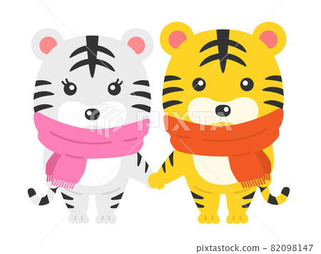 Illustration of a couple of tigers holding hands 82098147