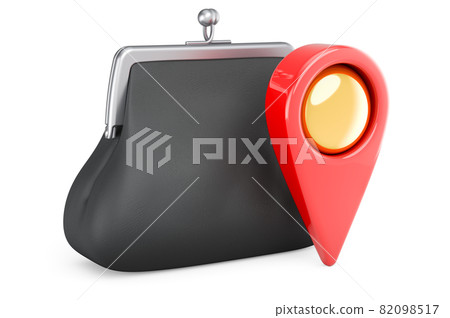 Purse with map pointer. 3D rendering 82098517