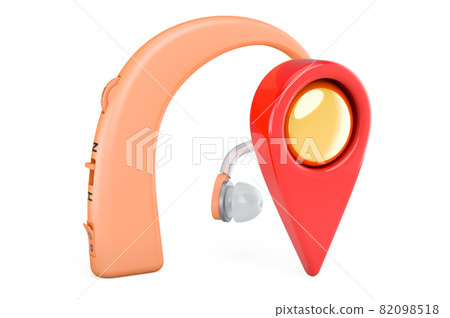 Hearing aid with map pointer. 3D rendering Hearing aid with map pointer. 3D rendering 82098518
