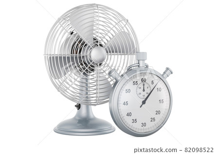Stopwatch with retro table fan, 3D rendering Stopwatch with retro table fan, 3D rendering 82098522