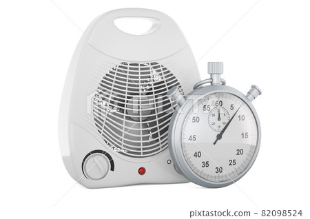Stopwatch with fan heater, 3D rendering Stopwatch with fan heater, 3D rendering 82098524