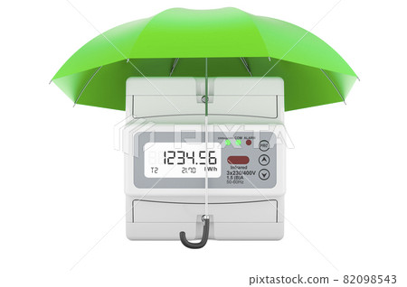 Electric meter under umbrella, 3D rendering 82098543
