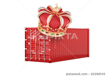 Cargo container with golden crown, 3D rendering 82098545