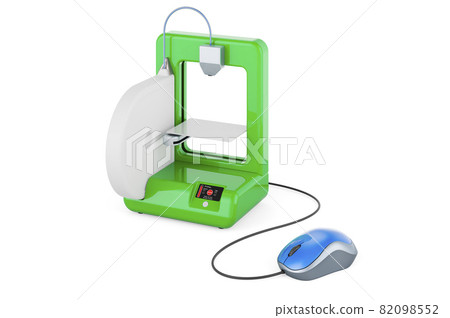 3D printer with computer mouse. 3D rendering 82098552