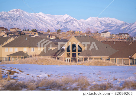 New built American houses in winter Utah valley 82099265