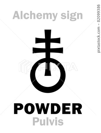 Alchemy Alphabet: POWDER (Pulvis), powdery substance, crushed substance, adust substance. Alchemical sign, Medieval symbol. Alchemy Alphabet: POWDER (Pulvis), powdery substance, crushed substance, adust substance. Alchemical sign, Medieval symbol. 82099386
