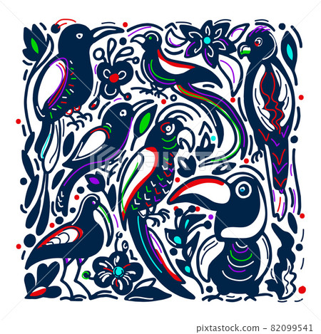 Vector color card of exotic bird. Tropical jungle 82099541