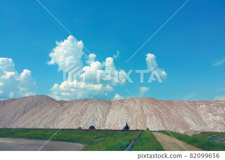 View of the mountains of waste ore, salt mining. 82099656