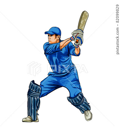 Abstract batsman playing cricket from splash of watercolors, colored drawing, realistic 82099829