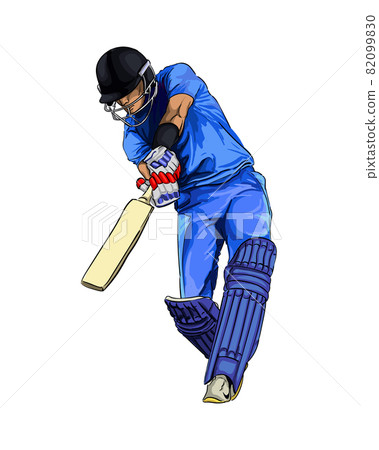 Abstract batsman playing cricket from splash of watercolors, colored drawing, realistic 82099830