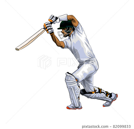 Abstract batsman playing cricket from splash of watercolors, colored drawing, realistic 82099833