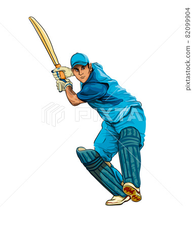 Abstract batsman playing cricket from splash of watercolors, colored drawing, realistic 82099904