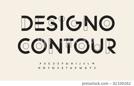 Geometric drawn font cutting edge letters outline art contour alphabet. Minimalistic futuristic typographic for modern architecture logo, abstract monogram, hud scifi text, techno space lettering 82100262