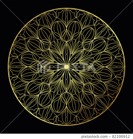 Lace gold mandala line art on black background 82100912