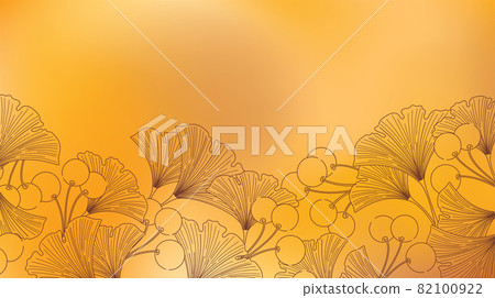 Blurry watercolor orange background with outline of Japanese ginkgo biloba leaves and berries Blurry watercolor orange background with outline of Japanese ginkgo biloba leaves and berries 82100922