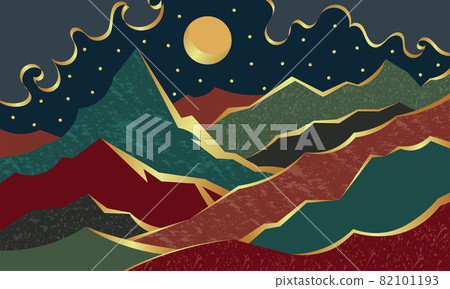 Luxury golden illustration abstract night mountain valley with moon and stars Luxury golden illustration abstract night mountain valley with moon and stars 82101193
