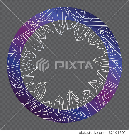 Blue-purple-pink round frame with white outlines of healing crystals. Isolated illustration. Blue-purple-pink round frame with white outlines of healing crystals. Isolated illustration. 82101201