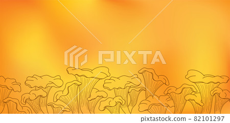 Blurry orange and red background with chanterelle outlines. Edible mushrooms Blurry orange and red background with chanterelle outlines. Edible mushrooms 82101297