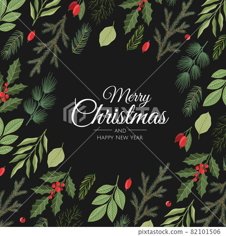 Christmas and Happy New Year Floral Card templates. Trendy retro style. Vector design element. Christmas and Happy New Year Floral Card templates. Trendy retro style. Vector design element. 82101506