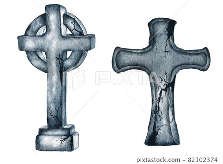 Watercolor tombstone with cracks. Hand Drawn halloween Illustration. Watercolor tombstone with cracks. Hand Drawn halloween Illustration. 82102374