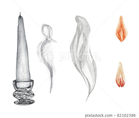 Watercolor hand drawn illustration with candles and smoke on white 82102386