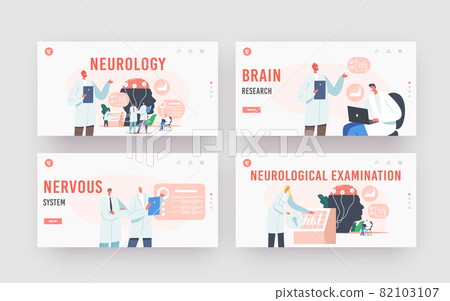Neurology Landing Page Template Set. Doctor Neurologist, Neuroscientist, Physicians Study Brain Connected to Display Neurology Landing Page Template Set. Doctor Neurologist, Neuroscientist, Physicians Study Brain Connected to Display 82103107