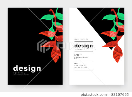 Minimalist botanical invitation card template design, Heliconia rostrata flowers 82107665