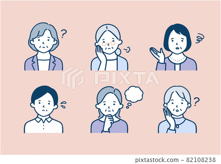Illustration material set of a senior woman with a troubled expression 82108238