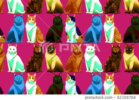 8 kinds of colorful cat patterns on a pink background 82108768
