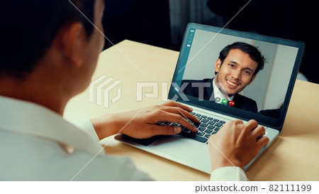 Video call business people meeting on virtual workplace or remote office 82111199