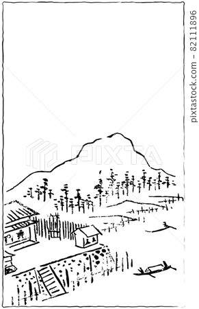 Landscape message card: mountains and farms Landscape message card: mountains and farms 82111896