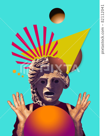 Contemporary collage of surprised statue head Contemporary collage of surprised statue head 82112041