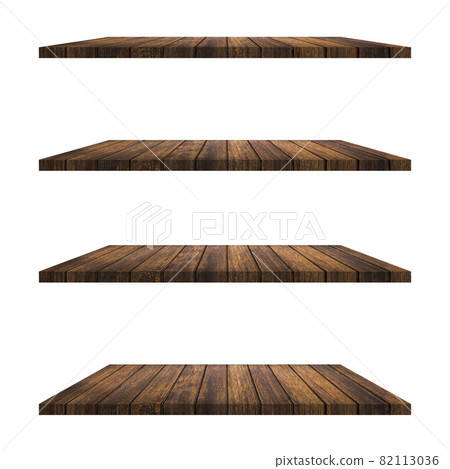 4 Wood shelves table isolated on white background and display montage for product. 4 Wood shelves table isolated on white background and display montage for product. 82113036