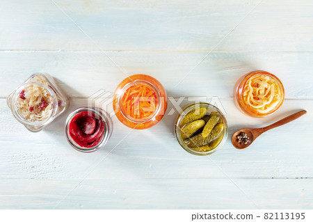 Fermented food. Canned vegetables. Pickled carrot, beetroot, sauerkraut etc Fermented food. Canned vegetables. Pickled carrot, beetroot, sauerkraut etc 82113195
