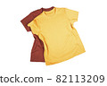 T-shirt mockup on white isolated background. Red and yellow bright t shirts on white isolated background.  82113209