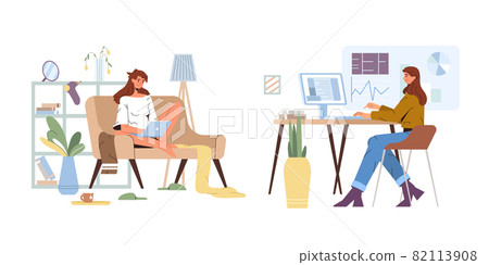 Working from home vs office flat illustration Working from home vs office flat illustration 82113908
