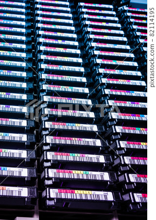 bottom view of hard disk cluster inside a rack - data storage co 82114195