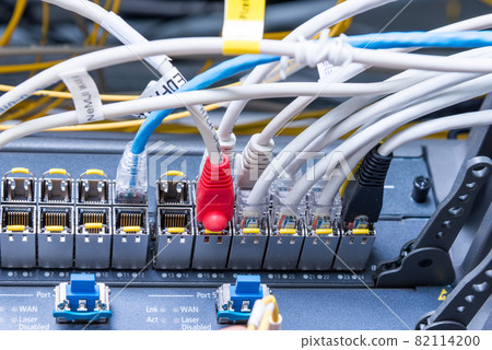 switch board with connected network cables 82114200