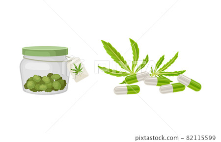 Dry Cannabis Plant in Jar with Label and Capsule Vector Set Dry Cannabis Plant in Jar with Label and Capsule Vector Set 82115599