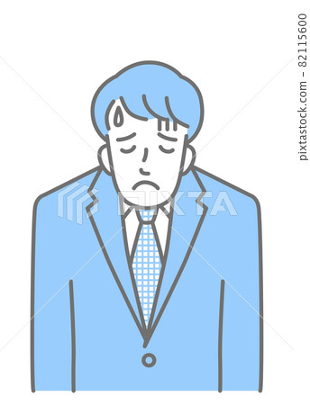 Depressed and shoulder-dropping, upper body of a young man in a suit (colored) 82115600