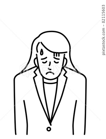 The upper body (line) of a young woman in a suit who is depressed and drops her shoulders The upper body (line) of a young woman in a suit who is depressed and drops her shoulders 82115603